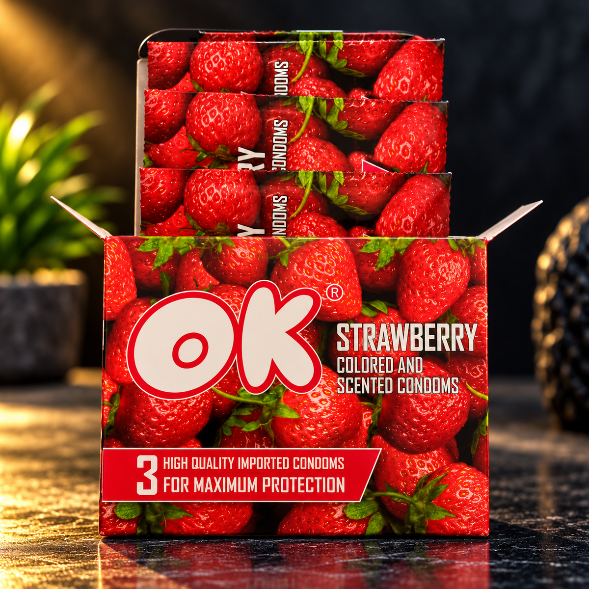 OK Strawberry Flavor Condoms Pack product photo